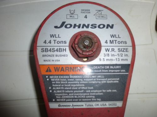 Johnson Snatch Block 3/8&#034;-1/2&#034; bronze bushed SB4S4BH 4.4 ton