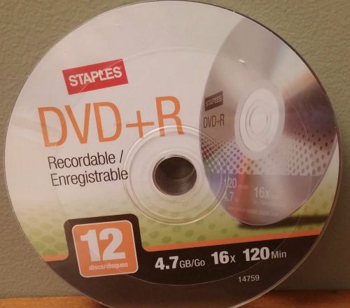 New Staples DVD+R Recordable, 12 pack, 4.7GB