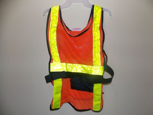 High Visibility Vest One Size Fits All Orange Mesh Yellow Stripes Traffic Safety