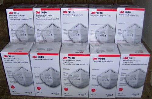 10 BOXES OF 50 = FIVE HUNDRED 500 3M 9010 N95 PARTICULATE RESPIRATOR DUST MASKS