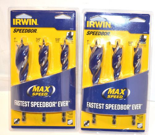 2 new irwin 3pc sets speedbor max speed tri flute drill bits 5/8&#034; 3/4&#034; 1&#034; wl1453 for sale