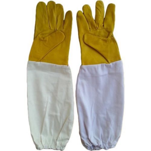 Adult Small 100% Cowhide Yellow Leather Beekeeper Pest Control Garden Bee Gloves