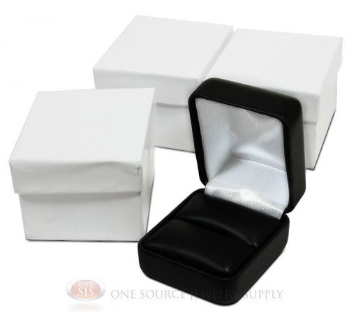 3 Piece Black Faux Leather Ring Jewelry Gift Box 1 7/8&#034; x 2 1/8&#034; x 1 1/2&#034;H