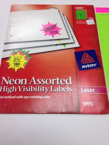 Avery 5995 Neon Laser Labels, Burst, 2-1/4&#034; Diameter, 180/PK, Neon AST(READ)