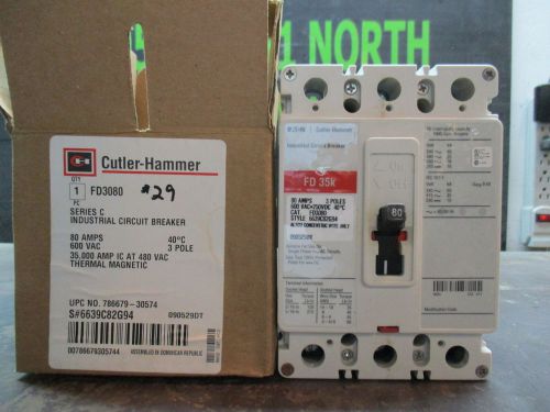 CUTLER-HAMMER 80AMP INDUSTRIAL CIRCUIT BREAKER CAT#FD3080 #826803 600VAC 3P NIB