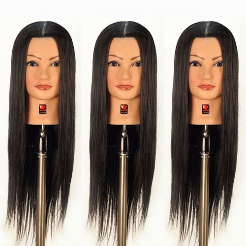 3 Pack Giell 26&#034; Danielle Black Synthetic Hair - Cosmetology Mannequin Doll Head