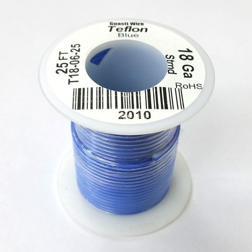 New 18awg blue teflon insulated stranded 600 volt hook-up wire 25 foot roll for sale