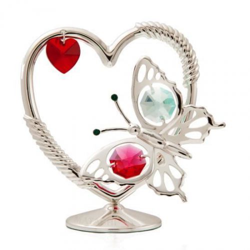 Silver Plated Butterfly in a Heart Table Top Made with Genuine Matashi Crystals