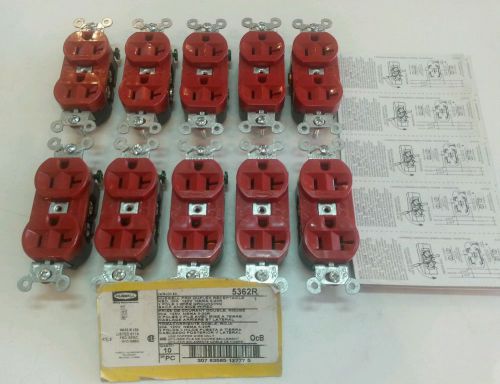 QTY 10 - HUBBELL RECEPTACLES,5362R, DUPLEX STRAIGHT BLADE,20A,125V,Red,FREE SHIP