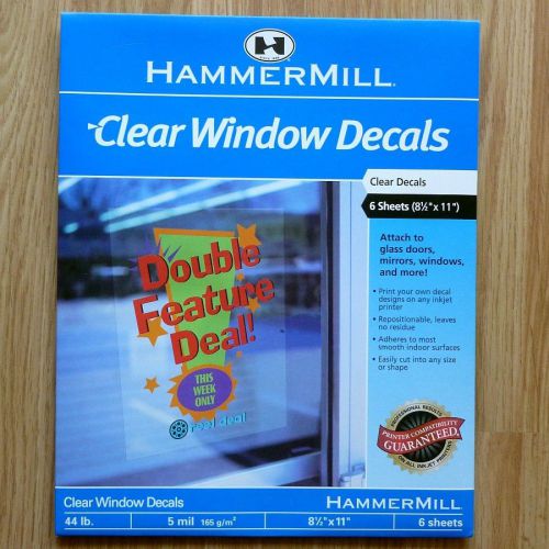 Clear Inkjet Window Decals 8 1/2&#034; x 11&#034; 6 sheets package. Hammermill pack decal