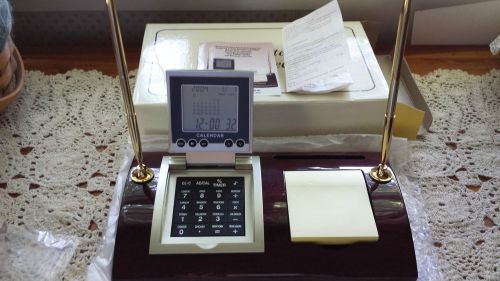 Rosewood desk organizer calculator alarm calendar post it business card holder for sale