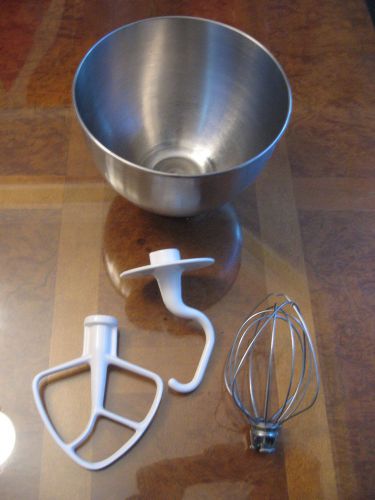 KITCHENAID BOWL K45 WITH ATTACHMENTS DOUGH HOOK WIRE WHIP, FLAT BEATER &amp; SPLASH