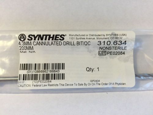SYNTHES 4.3mm Cannulated Drill bit with Large Quick Coupling 200mm