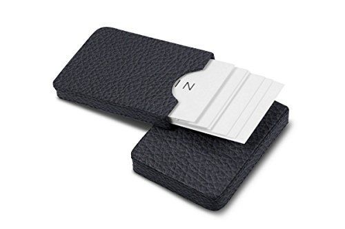 Lucrin - Sliding two-parts case for business cards - Navy Blue - Granulated
