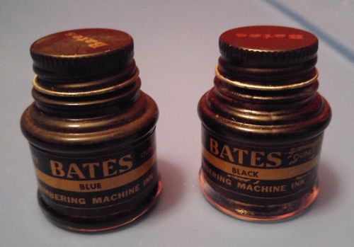 Vintage Bates Numbering Machine Ink (2) 1 Ounce Jars   1 Black  1 Blue     NOS