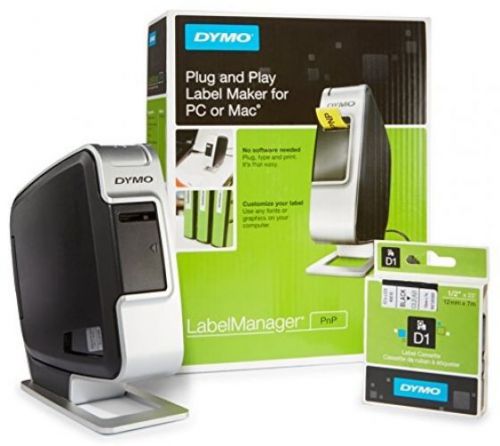 DYMO LabelManager Plug N Play Label Maker with Bonus D1 Black on Clear Labels,