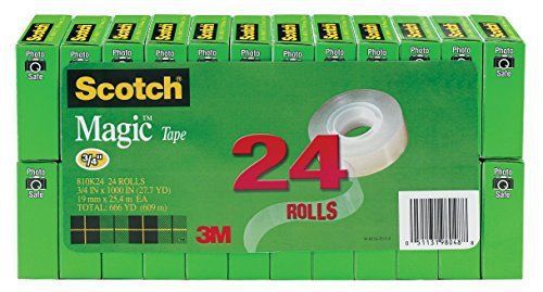 Scotch Magic Tape, 3/4 x 1000 Inches, Boxed, 24 Rolls (810K24) New