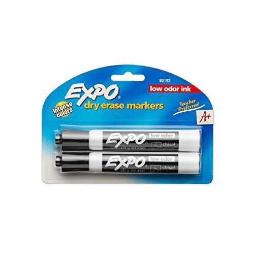 Expo 2 Low-Odor Dry Erase Markers, Chisel Tip, 2-Pack, Black (1752376)