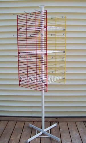 Spinning display spin rack 71&#034; 3-shelves hanging pegs retail flea market euc for sale