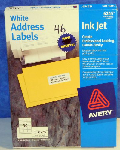Labels Avery White Address 1&#034;X2 5/8&#034; Ink Jet 1380 Labels #6245 (8160) + 9 pages