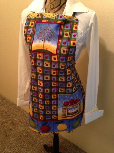 Apple print  barbecue style apron ties at neck and waist handmade