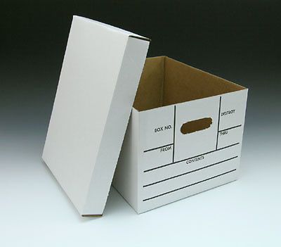 15&#034; x 12&#034; x 10&#034; Printed File Storage Boxes with Lid - White (10 Boxes)