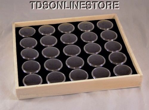 Gem tray natural wood 25 space black foam and jars for sale