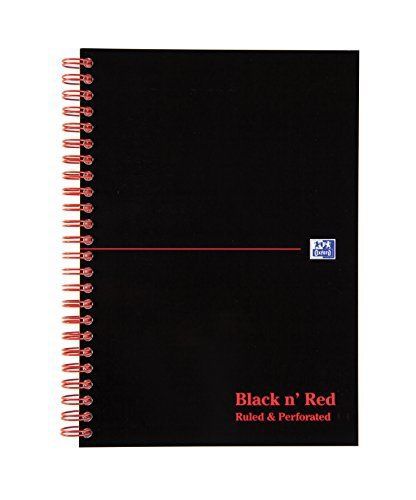Oxford black n  red ruled wirebound card cover a5 notebook, 100 perforated pages for sale