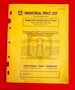 Owatonna Tool Company 1974 Industrial Equipment &amp; Parts Price List gdu4