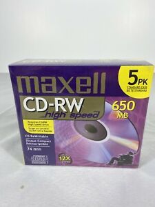 Maxell CD-RW 5 Pack 74 Min High Speed ReWritable Compact Disc Blank New Sealed