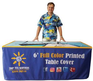 Trade Show 6ft FITTED Custom Printed Tablecloth Branded 4 Sided Table Cover Expo