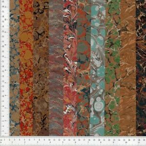 Hand Marbled Paper Set of 10, 15x60cm 5.9x24in Bookbinding Restoration Precut
