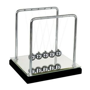 Newtons Cradle Balance Balls with Mirror Wooden Base Fun Science Physics Lear...
