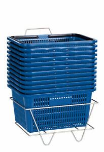 Blue Shopping Baskets With Stand - Set of 12