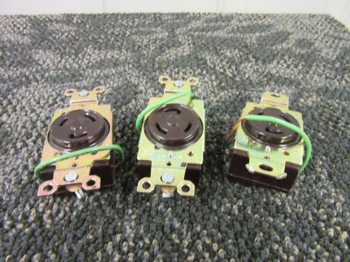 3 GENERAL ELECTRIC GE LOCKING RECEPTACLE PLUG ROUND BROWN 3 WIRE 20A 125V L5 NEW