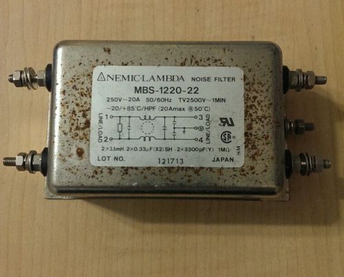 NEMIC-LAMBDA MBS-1220-22 NOISE FILTER 250V~20A  50/60 Hz