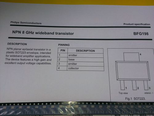 [10 pcs] BFG198 Philips Wideband RF NPN Transistor fT=8Ghz SOT223