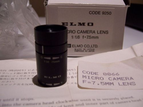 Elmo 9250 / 8866 / T1675F  Micro Camera Lens for 1/2&#034; CCD Cameras f=7.5mm F/1.6