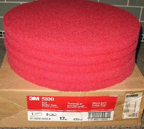 3M RED FLOOR BUFFER PAD S 17&#034; NEW CASE OF 5 FREE SHIPPING