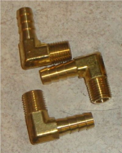 1/4 Pipe male to 3/8 Barbed 90 deg  El Brass lot of 3   NEW