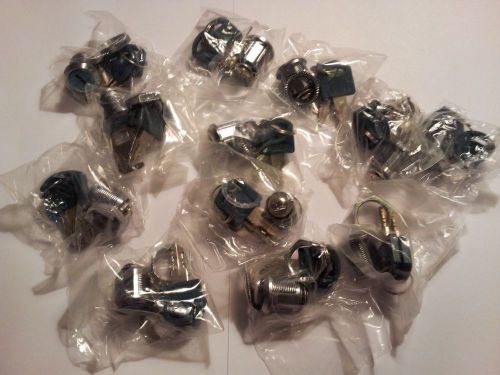 (12) alliance 5/8 cam locks for cabinets, drawers, mail box, etc.. 24 green keys for sale