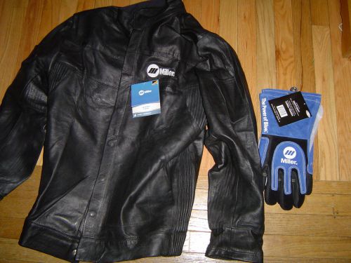 New, miller xl-leather welding jacket and large miller true blue welding gloves for sale