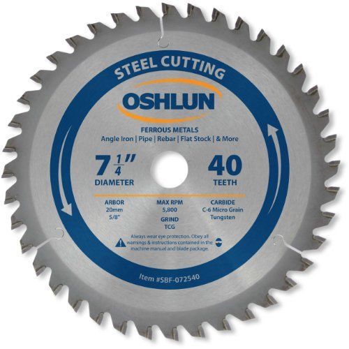 Oshlun SBF-072540 7-1/4-Inch 40 Tooth TCG Saw Blade with 20mm Arbor (5/8-Inch Bu