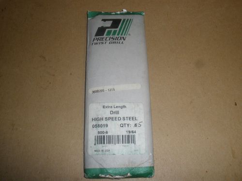 Precision twist drill  19/64&#034;  extra length hss drills (5) total nos usa made for sale