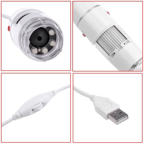 White 25-400X 2MP USB 8 LED Light Digital Microscope Endoscope Video Camera