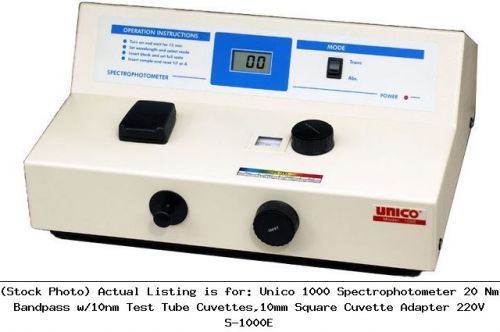 Unico 1000 Spectrophotometer 20 Nm Bandpass w/10nm Test Tube Cuvettes,: S-1000E
