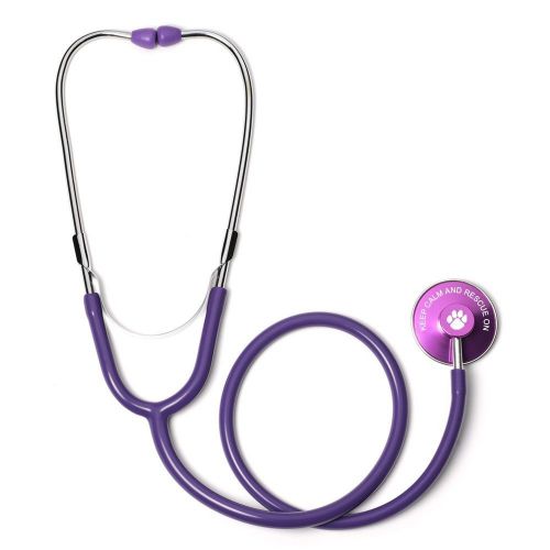 Purple Single Head Stethoscope with Keep Calm and Rescue On Animal Dog Paw