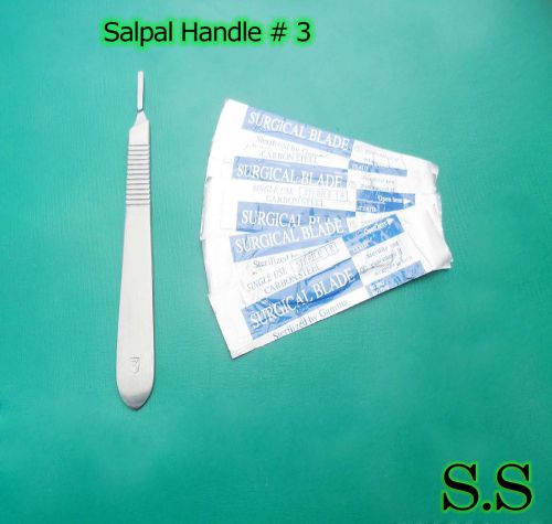 Stainless Steel Scalpel Handle , # 3 + 5 Surgical Sterile Blades # 10