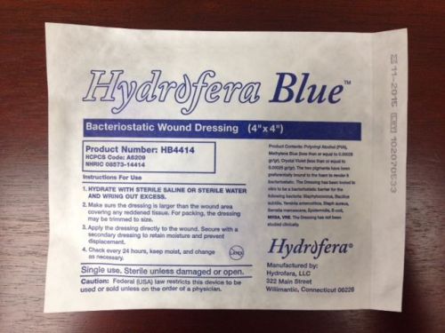 HYDROFERA BLUE 4&#034;X4&#034; EACH #HB4414 Bacteriostatic Wound Dressing IN DATE 11/2015