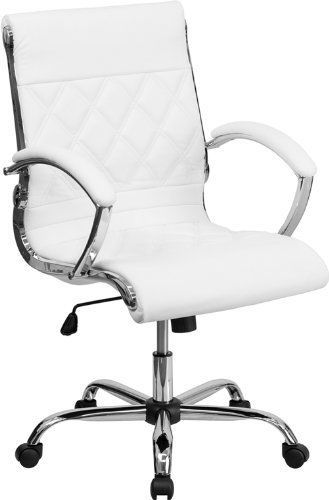 Furniture Mid-Back Designer White Leather Executive Office Chair w/ Chrome Base